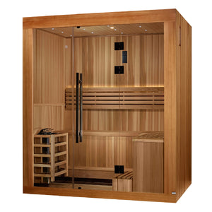 Golden Designs 2025 Updated "Copenhagen Edition" 3 Person Traditional Sauna - Canadian Red Cedar Interior and Pacific Premium Clear Cedar Exterior GDI-7389-02