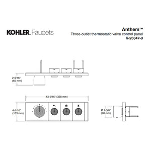 Kohler Anthem, 3-outlet Thermostatic Valve Control Panel K-26347-9