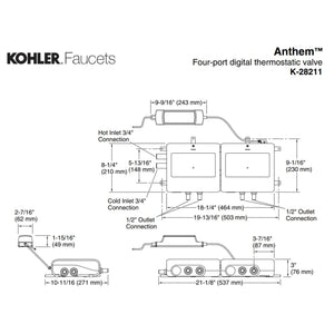 Kohler K-28211 Anthem Four-Port Digital Thermostatic Valve
