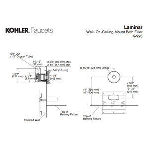 Kohler Laminar Wall-or Ceiling Mount Bath Filler K-923