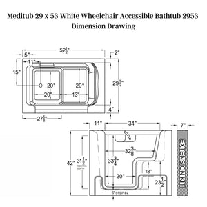 Meditub 29 x 53 White Wheelchair Accessible Bathtub 2953