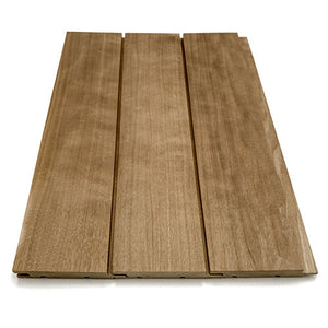 Prosaunas 15 mm × 90 mm (1×4) Thermo‑Aspen Sauna Wood Thermally‑Modified Tongue & Groove, STS4 Profile, Nickel‑Gap, Wall Material WOOD665