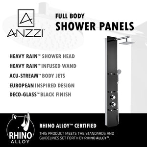 Anzzi Melody 59 in. 6-Jetted Shower Panel with Heavy Rain Shower and Spray Wand in Black Deco-Glass SP-AZ018
