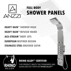 Anzzi Echo 63.5 in. 4-Jetted Full Body Shower Panel with Heavy Rain Showerhead, Spray Wand and Tub Spout in Brushed Steel SP-AZ022