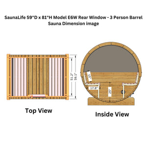SaunaLife 59"D x 81"H Model E6W Rear Window - 3 Person Barrel Sauna