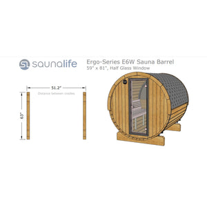 SaunaLife 59"D x 81"H Model E6W Rear Window - 3 Person Barrel Sauna