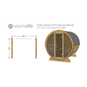SaunaLife 71"x81" Glass Front Model E7G - 4 Person Barrel Sauna