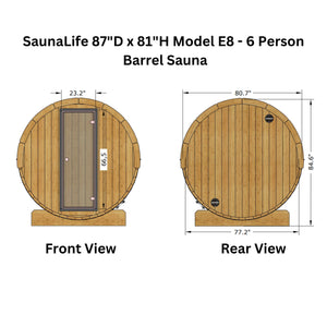 SaunaLife 87"L x 81"D Model E8 ERGO Series 6-Person Sauna Barrel SL-MODELE8