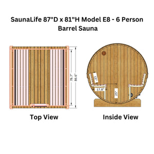 SaunaLife 87"D x 81"H Model E8 - 6 Person Barrel Sauna