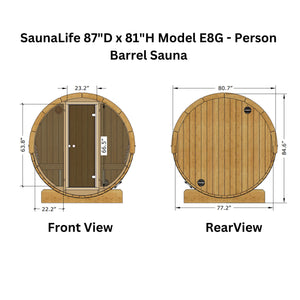 SaunaLife 87"D × 81"H Glass Front Model E8G ERGO‑Series Outdoor Sauna Barrel Up to 6 Person