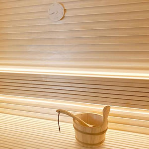 SaunaLife Accessory Package 4 Wooden 1-Gallon Sauna Bucket Set with Wood Ladle and Thermometer ACCPKG-4