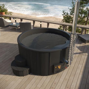 SaunaLife Black Model S4B Wood-Fired Hot Tub Soak-Series Home Wood-Burning Hot Tub Up to 6 Persons SL-MODELS4