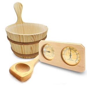 SaunaLife Wooden 1-Gallon Sauna Bucket, Wood Ladle, Thermometer/Hyrometer SaunaLife Accessory Package 8