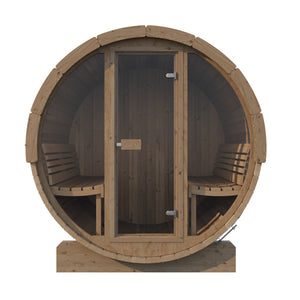 SaunaLife 87"D × 81"H Glass Front Model E8G ERGO‑Series Outdoor Sauna Barrel Up to 6 Person
