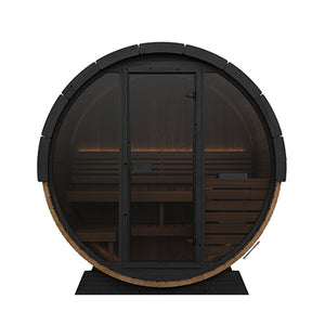 SaunaLife 63" L x 91" Ergo Elegance Series with Glass Front - 4 Person Barrel Sauna SL-MODELEE6G