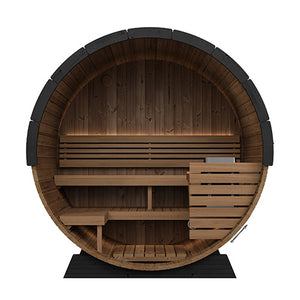 SaunaLife 63" L x 91" Ergo Elegance Series with Glass Front - 4 Person Barrel Sauna SL-MODELEE6G
