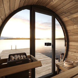 SaunaLife 63" L x 91" Ergo Elegance Series with Glass Front - 4 Person Barrel Sauna SL-MODELEE6G