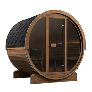 SaunaLife 71"x81" Glass Front Model E7G - 4 Person Barrel Sauna SL-MODELE7G