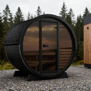 SaunaLife Model EE6GB Ergo Elegance Series Outdoor Sauna Barrel Kit, Glass Front, DIY, Paint Included, Up to 4 Persons