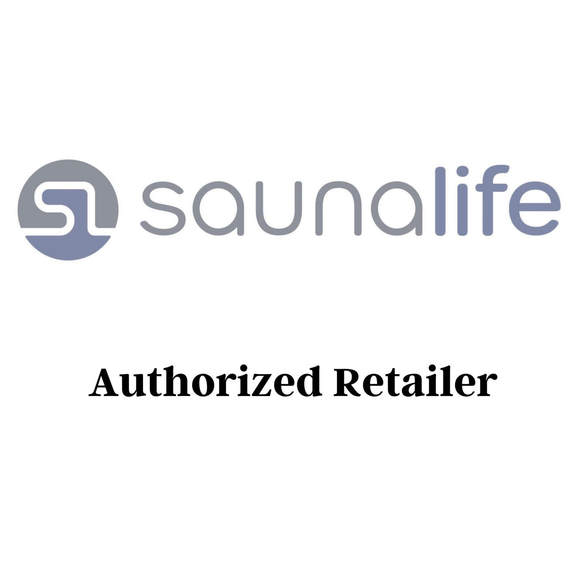 The company logo for "saunalife" featured on a plain white background. On the left is a circular emblem divided horizontally, with a light grey top half and a blue-grey bottom half, containing a stylized white "S" shape. To the right is the text "saunalife" written in lowercase with a modern, rounded, blue-grey sans-serif font. Centered below the brand logo, the words "Authorized Retailer" are printed in a bold, black, serif typeface.