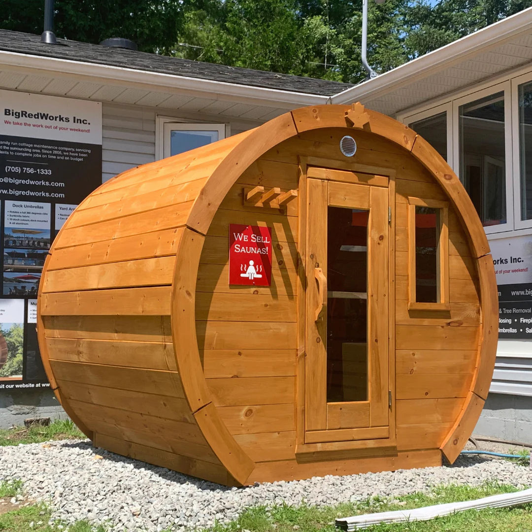 True North Saunas Schooner Outdoor Sauna TNSSS - Top-quality Red Cedar, White Cedar, or Pine Wood - Roof membrane - Roof boards - Flat floors - Door Handles - Glass Doors - Benches - Vital Hydrotherapy