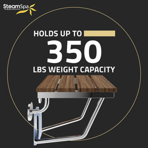 SteamSpa Teak Wood Wall Mounted Folding Shower Seat SS-F