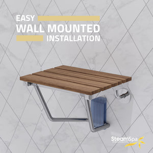 SteamSpa Teak Wood Wall Mounted Folding Shower Seat SS-F