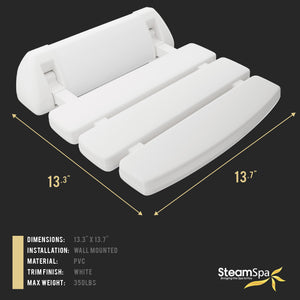 SteamSpa Wall Mounted Folding Shower Seat in White SSP-SS-C
