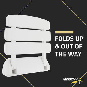SteamSpa Wall Mounted Folding Shower Seat in White SSP-SS-C