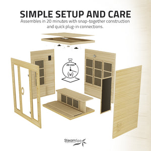 SteamSpa Curacao 3-Person Carbon FAR Infrared Hemlock Wooden Indoor Home Sauna Room with LED Touch Control Panel SC-SS0012-0S