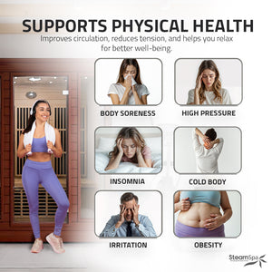 SteamSpa Curacao 3-Person Carbon FAR Infrared Hemlock Wooden Indoor Home Sauna Room with LED Touch Control Panel SC-SS0012-0S