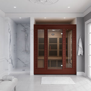 SteamSpa Curacao 3-Person Carbon FAR Infrared Hemlock Wooden Indoor Home Sauna Room with LED Touch Control Panel SC-SS0012-0S