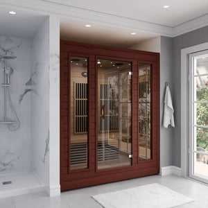 SteamSpa Curacao 3-Person Carbon FAR Infrared Hemlock Wooden Indoor Home Sauna Room with LED Touch Control Panel SC-SS0012-0S