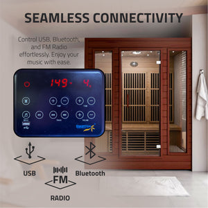 SteamSpa Curacao 3-Person Carbon FAR Infrared Hemlock Wooden Indoor Home Sauna Room with LED Touch Control Panel SC-SS0012-0S