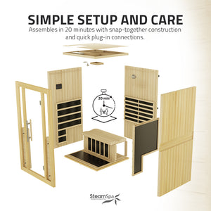 SteamSpa Fiji 2-Person Carbon FAR Infrared Hemlock Wooden Indoor Home Sauna Room with LED Touch Control Panel SC-SS0011-0S