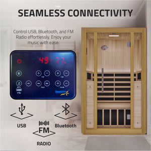SteamSpa Fiji 2-Person Carbon FAR Infrared Hemlock Wooden Indoor Home Sauna Room with LED Touch Control Panel SC-SS0011-0S