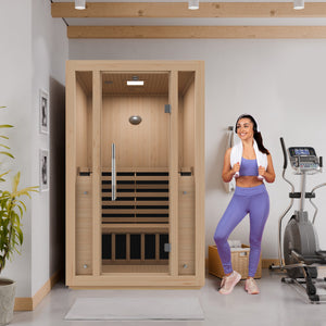SteamSpa Fiji 2-Person Carbon FAR Infrared Hemlock Wooden Indoor Home Sauna Room with LED Touch Control Panel SC-SS0011-0S