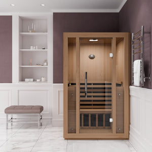 SteamSpa Fiji 2-Person Carbon FAR Infrared Hemlock Wooden Indoor Home Sauna Room with LED Touch Control Panel SC-SS0011-0S