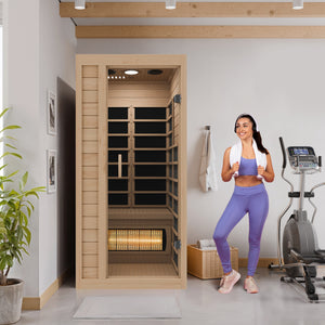 SteamSpa Lucia 1-Person Carbon FAR Infrared Hemlock Wooden Indoor Home Sauna Room with LED Touch Control Panel SC-SS0013-GS