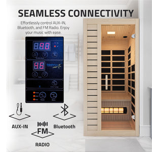 SteamSpa Lucia 1-Person Carbon FAR Infrared Hemlock Wooden Indoor Home Sauna Room with LED Touch Control Panel SC-SS0013-GS