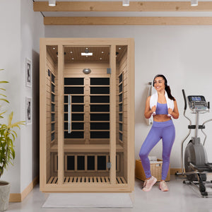 SteamSpa Maldives 2-Person Low EMF Carbon FAR Infrared Hemlock Wooden Indoor Home Sauna Room with LED Touch Control Panel SC-SS0008-2P