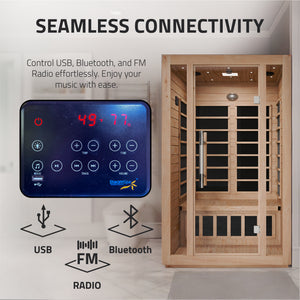 SteamSpa Maldives 2-Person Low EMF Carbon FAR Infrared Hemlock Wooden Indoor Home Sauna Room with LED Touch Control Panel SC-SS0008-2P