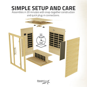 SteamSpa Maldives 2-Person Low EMF Carbon FAR Infrared Hemlock Wooden Indoor Home Sauna Room with LED Touch Control Panel SC-SS0008-2P