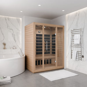 SteamSpa Maldives 3-Person Carbon FAR Infrared Hemlock Wooden Indoor Home Sauna Room with LED Touch Control Panel SC-SS0008-3P