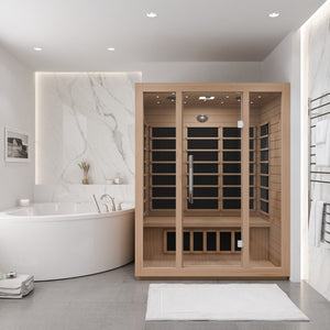 SteamSpa Maldives 3-Person Carbon FAR Infrared Hemlock Wooden Indoor Home Sauna Room with LED Touch Control Panel SC-SS0008-3P