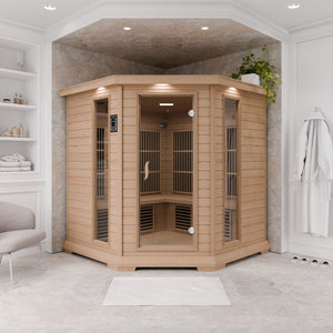 SteamSpa Mauritius 5-Person Carbon FAR Infrared Hemlock Wooden Indoor Home Sauna Room with LED Touch Control Panel SC-SS0010-0S
