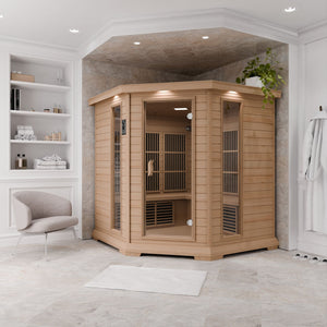 SteamSpa Mauritius 5-Person Carbon FAR Infrared Hemlock Wooden Indoor Home Sauna Room with LED Touch Control Panel SC-SS0010-0S