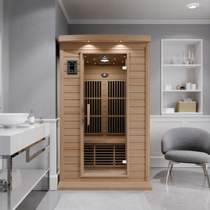 SteamSpa Seychelles 2-Person Carbon FAR Infrared Infrared Hemlock Wooden Indoor Home Sauna Room with LED Touch Control Panel SC-SS0009-0S