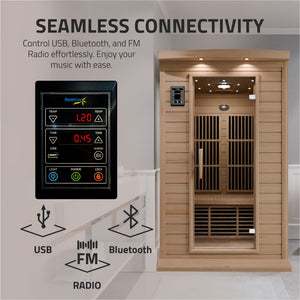 SteamSpa Seychelles 2-Person Carbon FAR Infrared Infrared Hemlock Wooden Indoor Home Sauna Room with LED Touch Control Panel SC-SS0009-0S