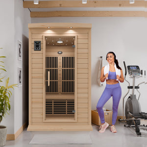 SteamSpa Seychelles 2-Person Carbon FAR Infrared Infrared Hemlock Wooden Indoor Home Sauna Room with LED Touch Control Panel SC-SS0009-0S